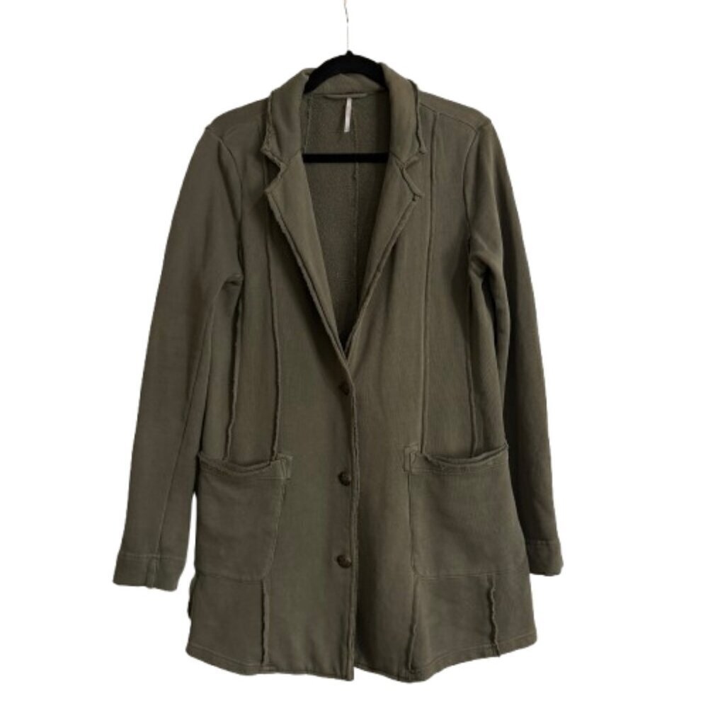 FREE PEOPLE French Terry Knit Blazer Jacket Coat Size Medium Olive Green